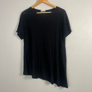 New Eileen fisher black bateau neck knit 100% Linen top asymmetrical size XS